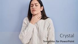  Presentation with sore throat - Slide set enhanced with young-brunette-woman-standing-over background and a light gray colored foreground