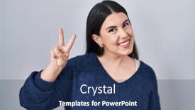  Presentation with victory - PPT layouts enhanced with young-brunette-woman-standing-over background and a ocean colored foreground