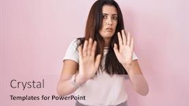  Presentation with forbidden - Slides with young-brunette-woman-standing-over background and a lemonade colored foreground