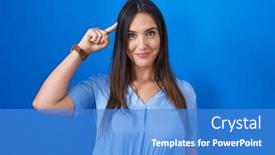  Presentation with great idea - Presentation theme featuring young-brunette-woman-standing-over background and a teal colored foreground