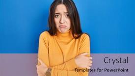  Presentation with winter blue - Slides with young-brunette-woman-standing-over background and a yellow colored foreground
