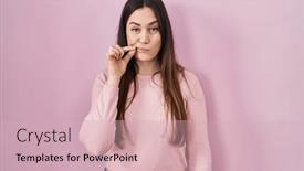  Presentation with lips mouth - PPT layouts consisting of young-brunette-woman-standing-over background and a soft green colored foreground