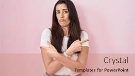  Presentation with direction - Presentation theme featuring young-brunette-woman-standing-over background and a coral colored foreground