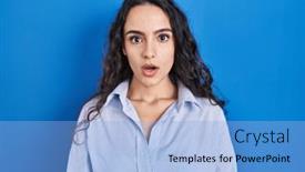  Presentation with fear - Presentation theme featuring young-brunette-woman-standing-over background and a light blue colored foreground