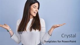  Presentation with comparison - PPT layouts with young-brunette-woman-standing-over background and a  colored foreground
