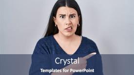  Presentation with forefinger - Slides with young-brunette-woman-standing-over background and a ocean colored foreground