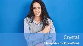  Presentation with forefinger - Slides enhanced with young-brunette-woman-standing-over background and a teal colored foreground