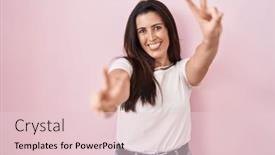  Presentation with tongue - Theme with young-brunette-woman-standing-over background and a lemonade colored foreground