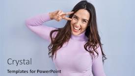  Presentation with victory - PPT theme consisting of young-brunette-woman-standing-over background and a light blue colored foreground