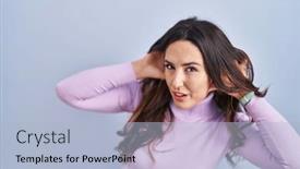  Presentation with deaf - Presentation theme having young-brunette-woman-standing-over background and a light blue colored foreground