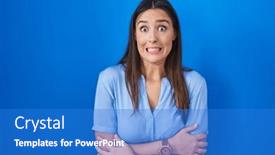  Presentation with winter blue - Presentation theme consisting of young-brunette-woman-standing-over background and a cobalt blue colored foreground