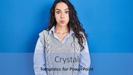  Presentation with puffing - Slides enhanced with young-brunette-woman-standing-over background and a teal colored foreground