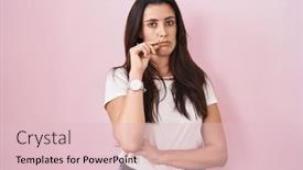  Presentation with lips mouth - Slide set having young-brunette-woman-standing-over background and a lemonade colored foreground