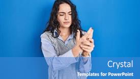  Presentation with inflammation - Slide set consisting of young-brunette-woman-standing-over background and a teal colored foreground