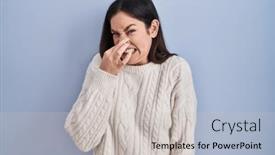  Presentation with bad breath - PPT theme enhanced with young-brunette-woman-standing-over background and a light gray colored foreground