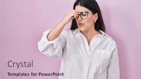  Presentation with stress - Presentation having young-brunette-woman-standing-over background and a lemonade colored foreground