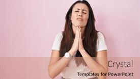  Presentation with hope - PPT theme with young-brunette-woman-standing-over background and a coral colored foreground