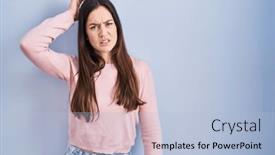  Presentation with woman praying over bible - Slide set enhanced with young-brunette-woman-standing-over background and a light blue colored foreground