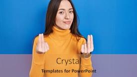  Presentation with salary - Slide set featuring young-brunette-woman-standing-over background and a gold colored foreground