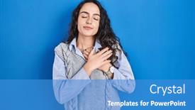  Presentation with chest - Presentation theme featuring young-brunette-woman-standing-over background and a teal colored foreground