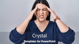  Presentation with stress - Presentation theme consisting of young-brunette-woman-standing-over background and a navy blue colored foreground