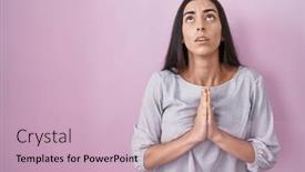  Presentation with hope - Presentation design enhanced with young-brunette-woman-standing-over background and a soft green colored foreground