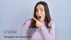  Presentation with mouth - Presentation theme featuring young-brunette-woman-standing-over and a light blue colored foreground