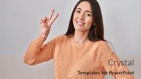  Presentation with victory - Presentation enhanced with young-brunette-woman-standing-over background and a coral colored foreground