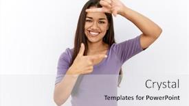  Presentation with creativity - Presentation enhanced with young-brunette-woman-standing background and a  colored foreground