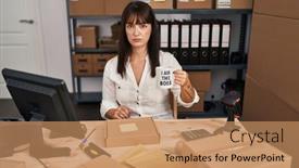  Presentation with attitude - Slides with young-brunette-woman-standing background and a  colored foreground