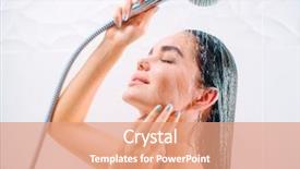 Presentation with indian woman face beauty - Theme featuring young brunette woman taking shower background and a coral colored foreground