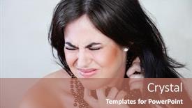  Presentation with copper - Beautiful presentation theme featuring young brunette woman tearing copper beads off angry facial expression backdrop and a coral colored foreground