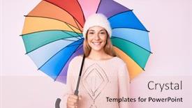  Presentation with under umbrella - Theme having young-brunette-woman-under-colorful background and a lemonade colored foreground
