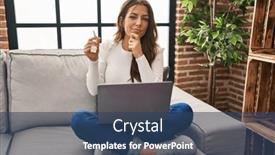  Presentation with keys - Slide deck consisting of young-brunette-woman-using-laptop background and a ocean colored foreground