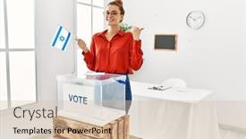  Presentation with israel flag - Slides enhanced with young-brunette-woman-voting-putting background and a soft green colored foreground