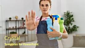  Presentation with apron - PPT layouts featuring young-brunette-woman-wearing-apron background and a coral colored foreground