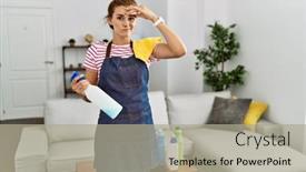  Presentation with apron - Slides enhanced with young-brunette-woman-wearing-apron background and a mint green colored foreground