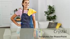  Presentation with natural products - Presentation design having young-brunette-woman-wearing-apron background and a light gray colored foreground
