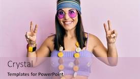  Presentation with bohemian - Beautiful PPT theme featuring young-brunette-woman-wearing-bohemian backdrop and a soft green colored foreground