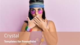  Presentation with bohemian - Cool new PPT layouts with young-brunette-woman-wearing-bohemian backdrop and a coral colored foreground