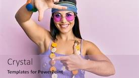  Presentation with bohemian - Colorful slide set enhanced with young-brunette-woman-wearing-bohemian backdrop and a coral colored foreground