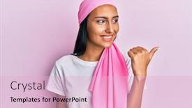  Presentation with breast cancer - PPT theme featuring young-brunette-woman-wearing-breast background and a lemonade colored foreground