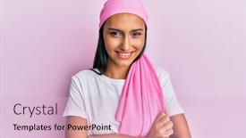  Presentation with breast cancer - Presentation design with young-brunette-woman-wearing-breast background and a lemonade colored foreground