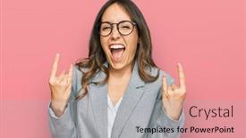  Presentation with music business - Colorful PPT theme enhanced with young-brunette-woman-wearing-business backdrop and a light gray colored foreground