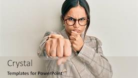  Presentation with violence woman - Slide set featuring young-brunette-woman-wearing-business background and a mint green colored foreground