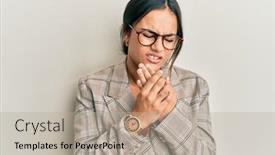  Presentation with arthritis - Presentation theme featuring young-brunette-woman-wearing-business background and a mint green colored foreground