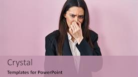  Presentation with business pink - PPT theme with young-brunette-woman-wearing-business background and a coral colored foreground