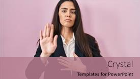  Presentation with business pink - Theme featuring young-brunette-woman-wearing-business background and a coral colored foreground