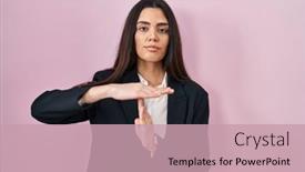  Presentation with pink business - Presentation theme featuring young-brunette-woman-wearing-business background and a coral colored foreground