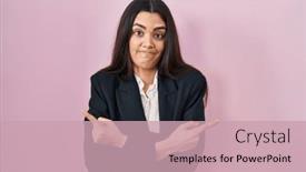  Presentation with business pink - PPT theme consisting of young-brunette-woman-wearing-business background and a soft green colored foreground